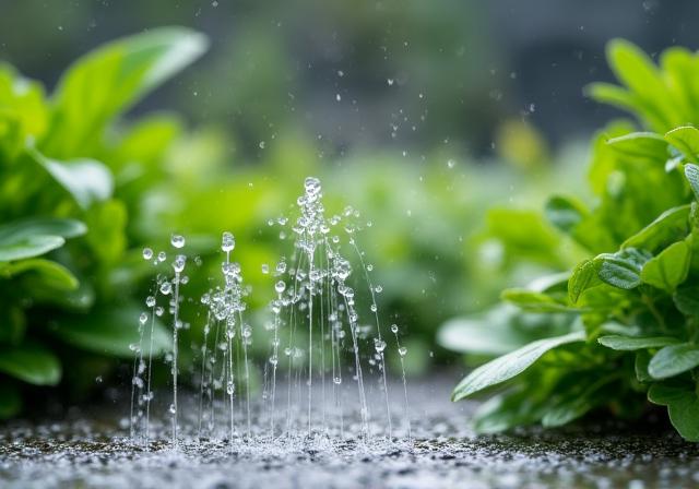 Automated irrigation system in tropical garden